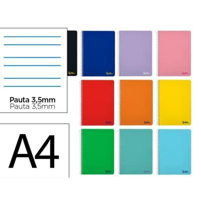 CUADERNO ESPIRAL A4 TAPA BLANDA 80H 75GR PAUTA 3,5MM CON MARGEN COL. SURT. LIDERPAPEL (171888)