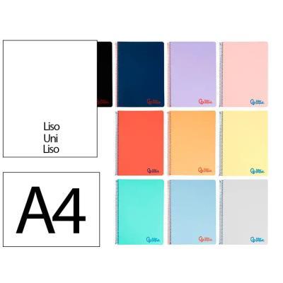 CUADERNO ESPIRAL A4 TAPA PLASTICO 80H 90 GR LISO COL. SURT. LIDERPAPEL (10751)