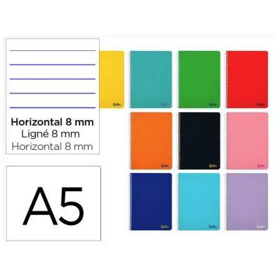 CUADERNO ESPIRAL DIN A5  TAPA BLANDA 80H 75 GR RAYADO HORIZ.8MM C/MARGEN COLO.SURT LIDERPAPEL (BC02)