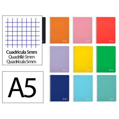 CUADERNO ESPIRAL A5 TAPA DURA 80 H 90 GR 5 MM C/MARGEN CLOR. SURT. LIDERPAPEL (BC57) (172266)