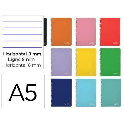 CUADERNO ESPIRAL A5 TAPA DURA 80H 90 GR RAYADO HORIZ.8MM C/MARGEN COLO.SURT LIDERPAPEL (BC29)
