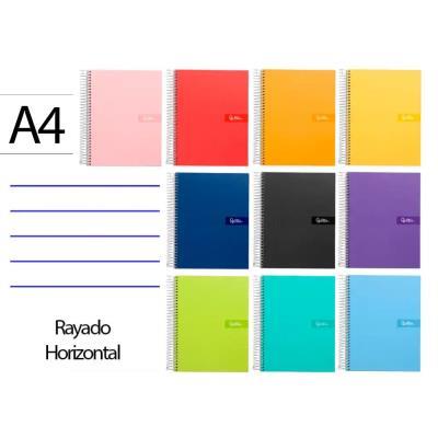 CUADERNO ESPIRAL A4 TAPA FORRADA 80H 90 GR RAYADO HORIZONTAL C/MARGEN COL.SURT. LIDERPAPEL (9957)