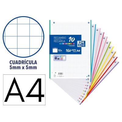 RECAMBIO A4 CUADRO 5X5 200H 10 COLORES DE BANDA 90GR OXFORD (400207229)