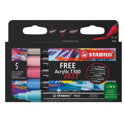 ROTULADORES ACRÍLICOS PACK 5 COL. STABILO FREE ACRYLIC T300 SET URBAN