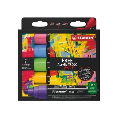 ROTULADORES ACRÍLICOS PACK 5 COL. STABILO FREE ACRYLIC T800