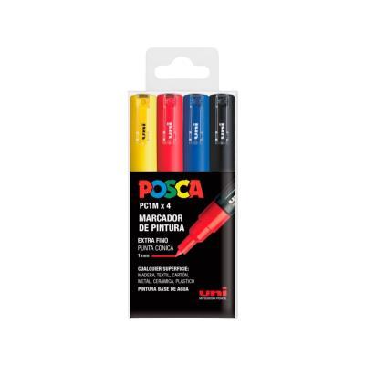 ROTULADOR ACRÍLICO PACK 4 COL. COLORES BÁSICOS PUNTA EXTRAFINA PC-1M/4C POSCA