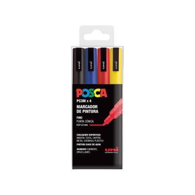 ROTULADOR ACRÍLICO PACK 4 COL. BASIC PC3M/8C SURTIDO POSCA (182634672)