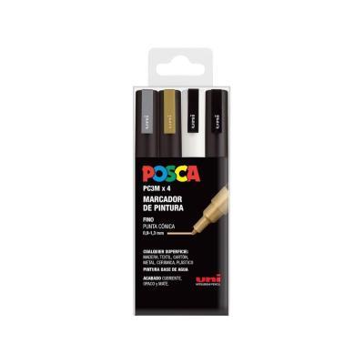 ROTULADOR ACRÍLICO PUNTA CÓNICA PACK 4 COL. POSCA PC3M/8C GSWB