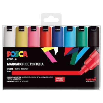 ROTULADOR ACRÍLICO PUNTA BISELADA GRUESA PACK 8 COL. 8MM POSCA (Y0606A)