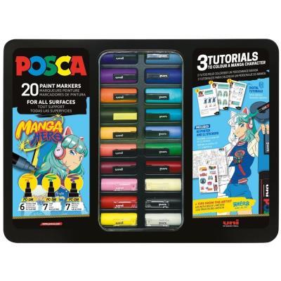 ROTULADOR ACRÍLICO MALETA METALICA  20 UD. +3POSTERS A3 +11 STICKERS MANGA HERO POSCA ( 302422427 )