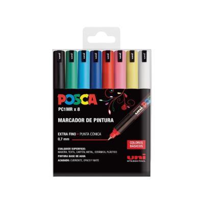 ROTULADOR ACRÍLICO PUNTA EXTRA FINA PACK 8 COL. BASICOS POSCA 0.7MM (PC1MR8P) (302422310)