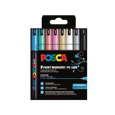 ROTULADOR ACRÍLICO PACK 8 COLORES METALLICOS UNIPOSCA EXTRA FINE 0.7MM (PC1MR8P)(302422311)
