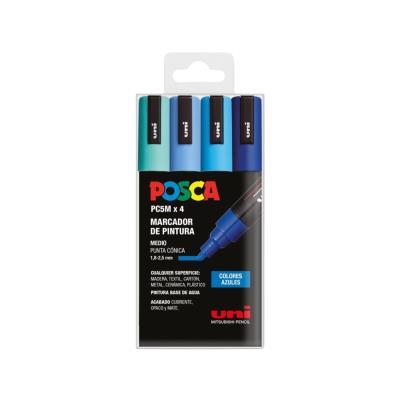 ROTULADOR ACRÍLICO PACK 4 COL.AZULES PUNTA PC5M POSCA (182634855)