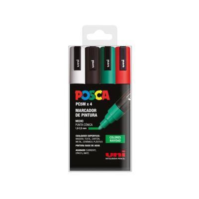 ROTULADOR ACRÍLICO PACK 4 COL. COLORES NAVIDEÑOS PUNTA PC5M POSCA (182634857)
