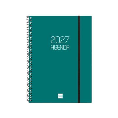 AGENDA ESPIRAL OPAQUE S/V CON GOMA 155X212 MM. VERDE FINOCAM 2027 (742762027)