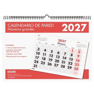 CALENDARIO ANUAL DE PARED C/ ESPIRAL A3 NUMEROS GRANDES 1 MES/PAGINA 2027 DOHE (11639)