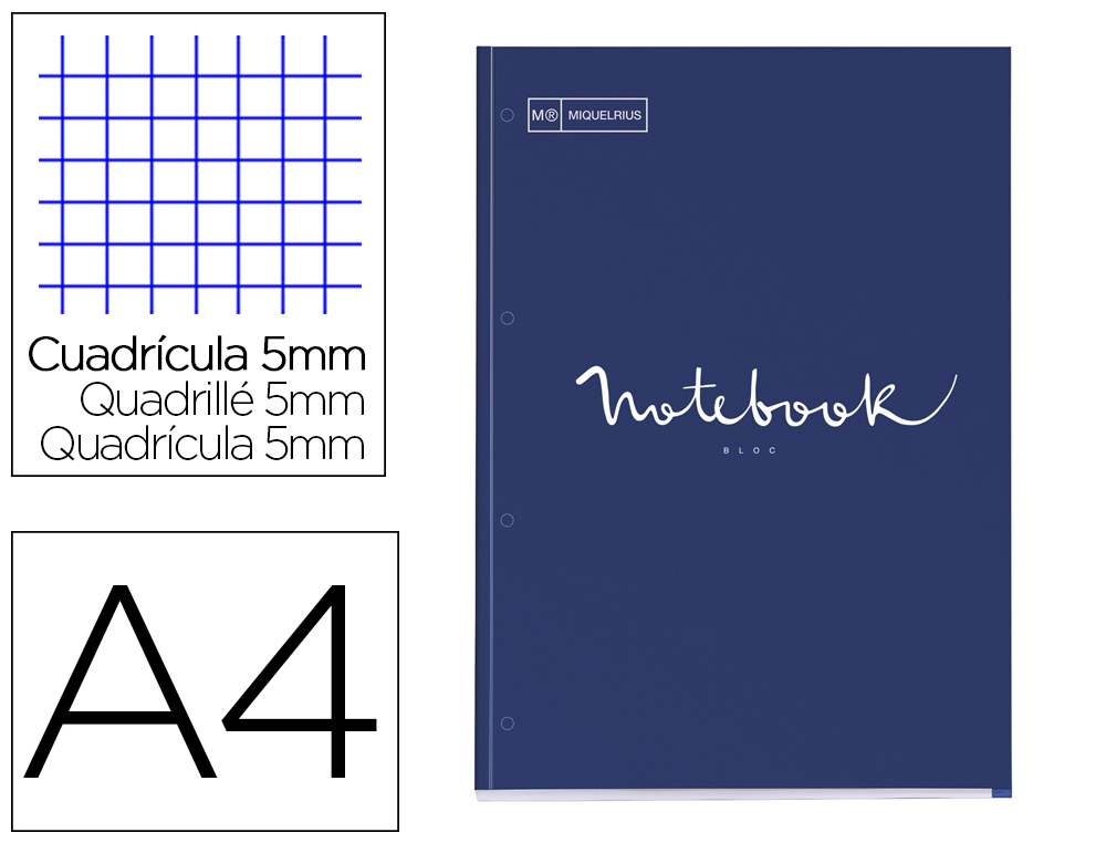 BLOC ENCOLADO MIQUELRIUS NOTEBOOK 1 EMOTIONS TAPA CARTONCILLO DIN A4 80 HOJAS 90G/M2 CUADRO 5 MM COLOR AZUL