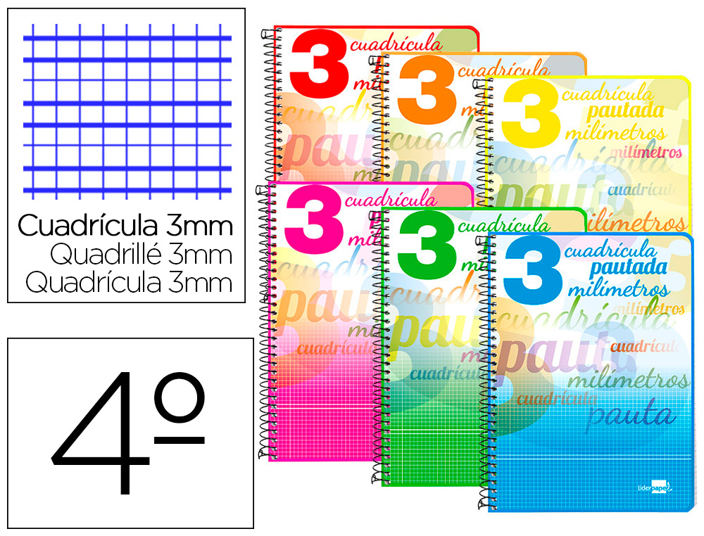 CUADERNO ESPIRAL LIDERPAPEL CUARTO PAUTAGUIA TAPA DURA 80H 75GR CUADRO PAUTADO 3MM CON MARGEN