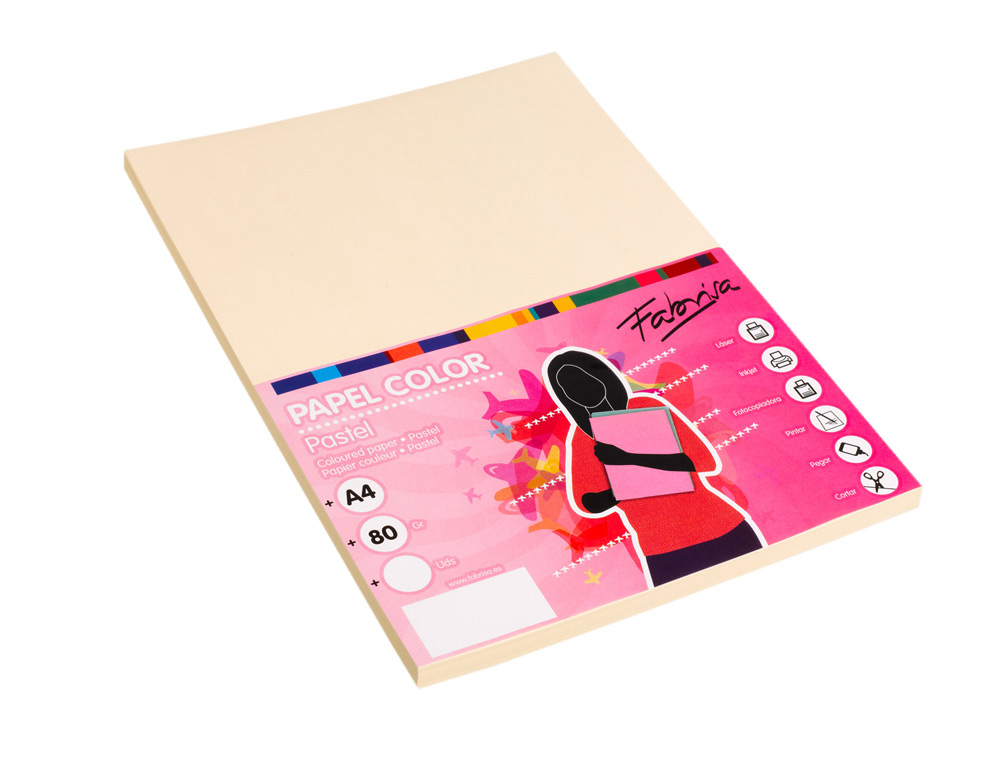 PAPEL COLOR FABRISA DIN A4 80G/M2 MARFIL PAQUETE DE 100 HOJAS