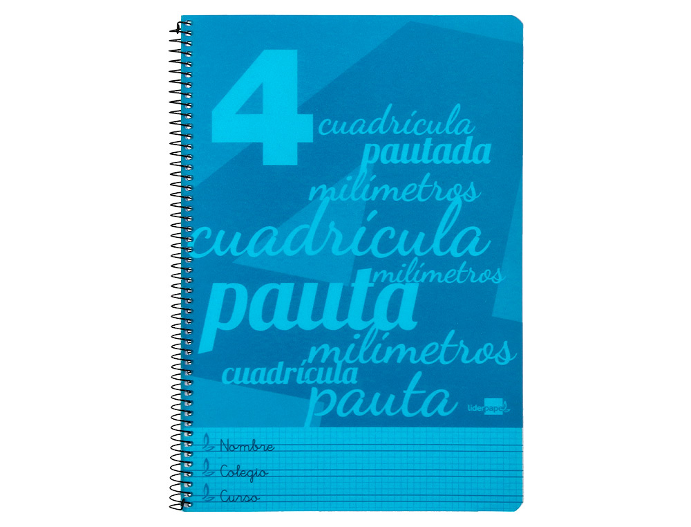 CUADERNO ESPIRAL LIDERPAPEL FOLIO PAUTAGUIA TAPA PLASTICO 80H 75GR CUADRO PAUTADO 4MM CON MARGEN COLOR AZUL