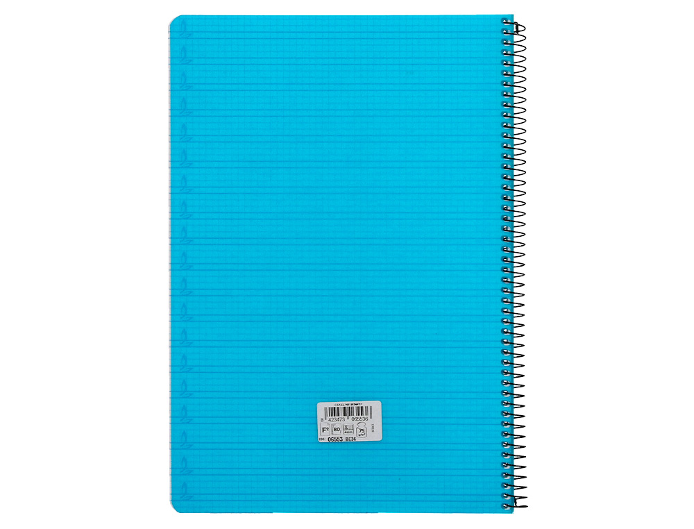 CUADERNO ESPIRAL LIDERPAPEL FOLIO PAUTAGUIA TAPA PLASTICO 80H 75GR CUADRO PAUTADO 4MM CON MARGEN COLOR AZUL