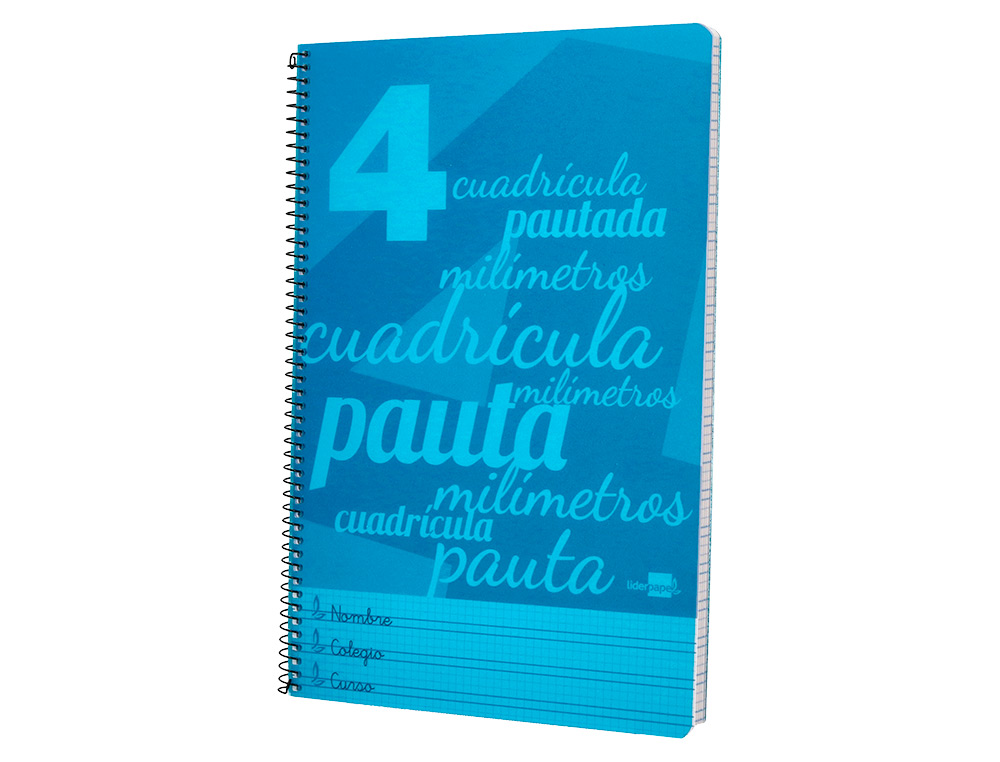 CUADERNO ESPIRAL LIDERPAPEL FOLIO PAUTAGUIA TAPA PLASTICO 80H 75GR CUADRO PAUTADO 4MM CON MARGEN COLOR AZUL