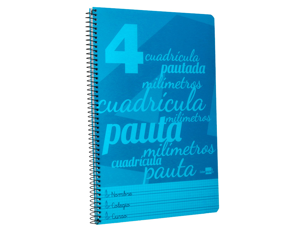 CUADERNO ESPIRAL LIDERPAPEL FOLIO PAUTAGUIA TAPA PLASTICO 80H 75GR CUADRO PAUTADO 4MM CON MARGEN COLOR AZUL