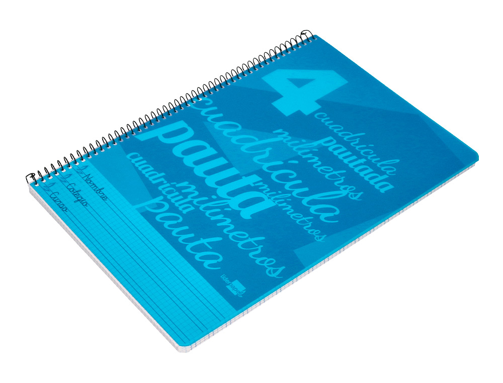 CUADERNO ESPIRAL LIDERPAPEL FOLIO PAUTAGUIA TAPA PLASTICO 80H 75GR CUADRO PAUTADO 4MM CON MARGEN COLOR AZUL