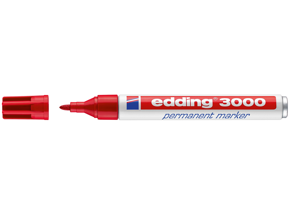 ROTULADOR EDDING MARCADOR PERMANENTE 3000 ROJO PUNTA REDONDA 1,5-3 MM RECARGABLE