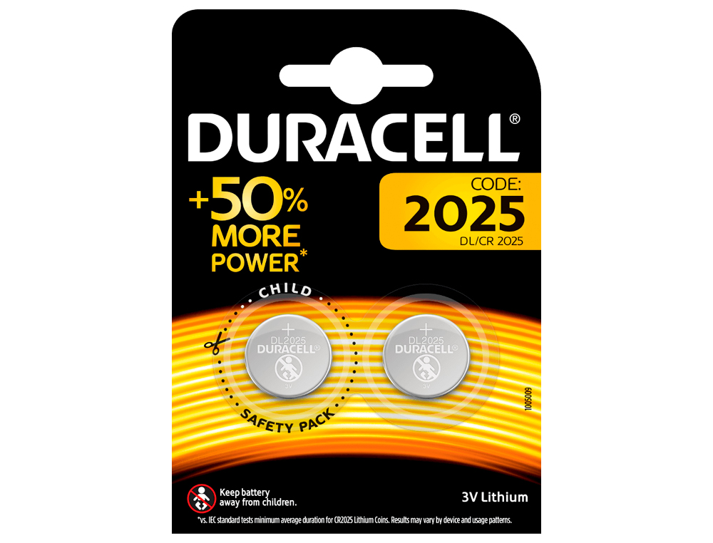 PILA DURACELL ALCALINA BOTON CR2025 BLISTER 2 UNIDADES