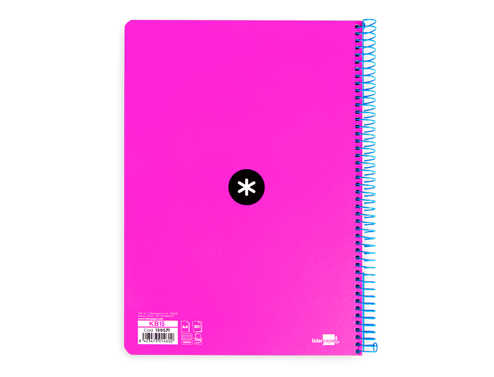 CUADERNO ESPIRAL A4 ANTARTIK TAPA DURA 80H 90GR CUADRO 4MM CON MARGEN COLOR ROSA FLUOR
