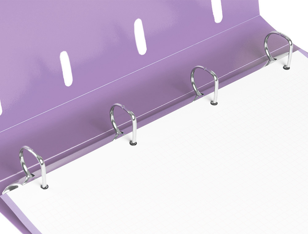 CARPETA CON RECAMBIO LIDERPAPEL A4 CUADRO 5MM 100 HOJAS 80G POLIPROPILENO 4 ANILLAS MIXTAS 25MM LAVANDA