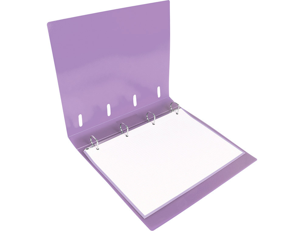 CARPETA CON RECAMBIO LIDERPAPEL A4 CUADRO 5MM 100 HOJAS 80G POLIPROPILENO 4 ANILLAS MIXTAS 25MM LAVANDA