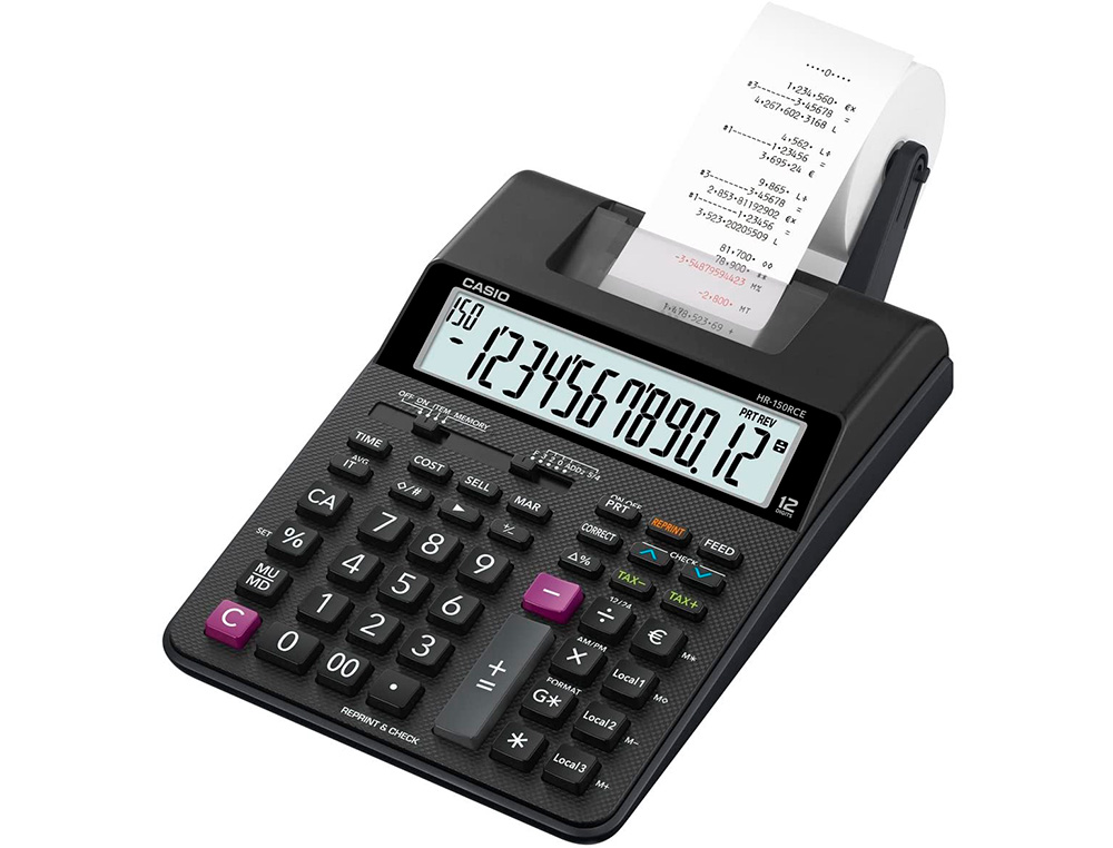 CALCULADORA CASIO HR-150RCE IMPRESORA PANTALLA LC PAPEL 58 MM IMPRESION BICOLOR 12 DIGITOS AC/DC COLOR NEGRO