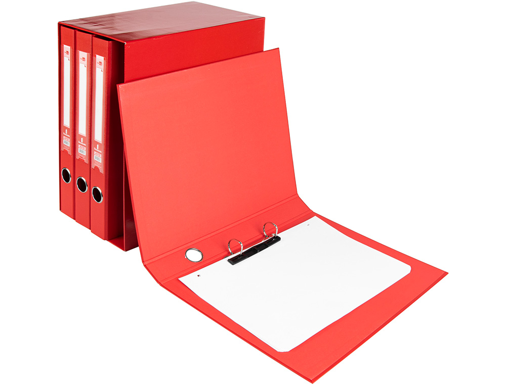 MODULO LIDERPAPEL 4 ARCHIVADORES FOLIO 2 ANILLAS MIXTAS 25MM ROJO