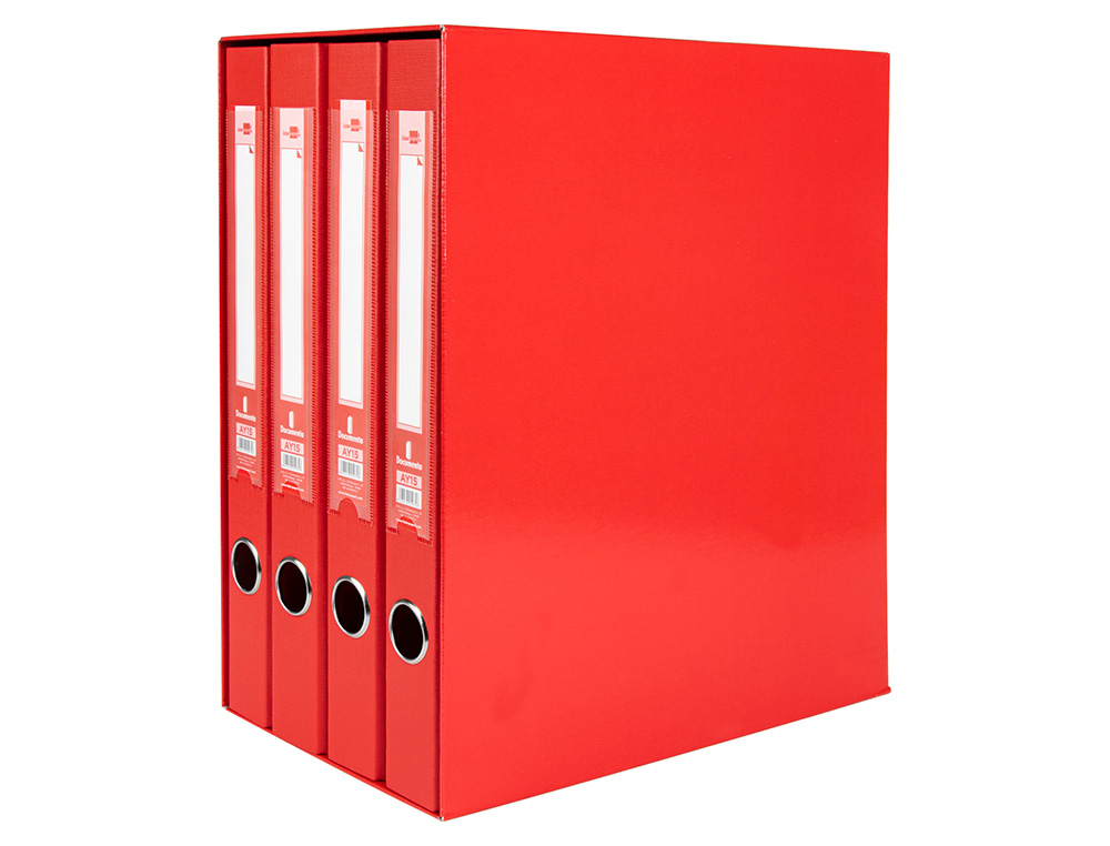 MODULO LIDERPAPEL 4 ARCHIVADORES FOLIO 2 ANILLAS MIXTAS 25MM ROJO