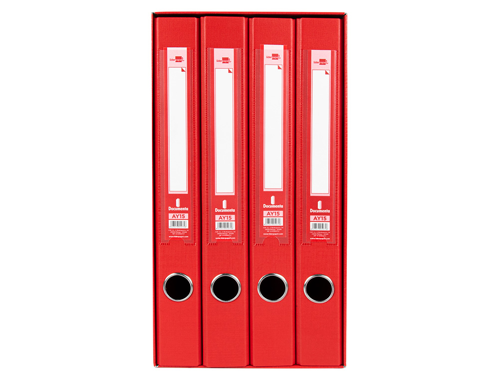 MODULO LIDERPAPEL 4 ARCHIVADORES FOLIO 2 ANILLAS MIXTAS 25MM ROJO