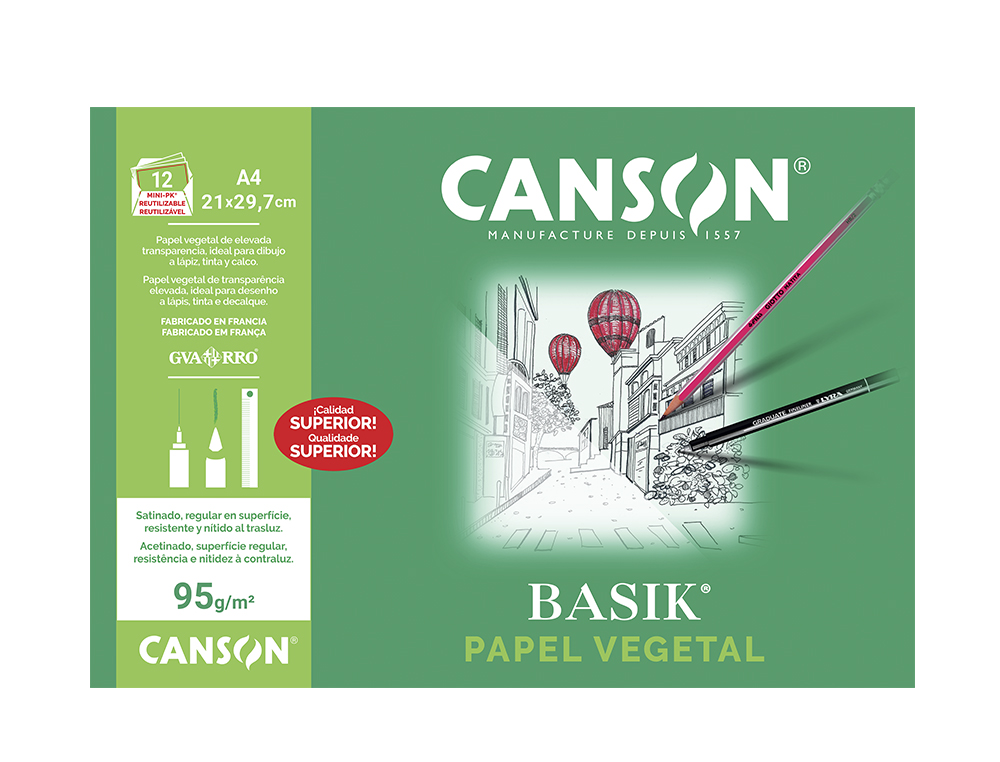PAPEL VEGETAL GUARRO DIN A4 90-95 GR MINIPACK DE 12 HOJAS