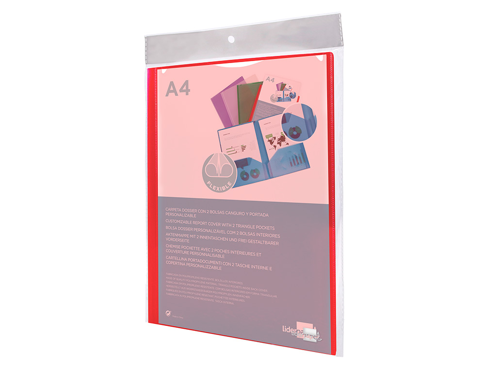 CARPETA LIDERPAPEL DOSSIER DOS BOLSAS CANGURO 45680 POLIPROPILENO DIN A4 ROJA