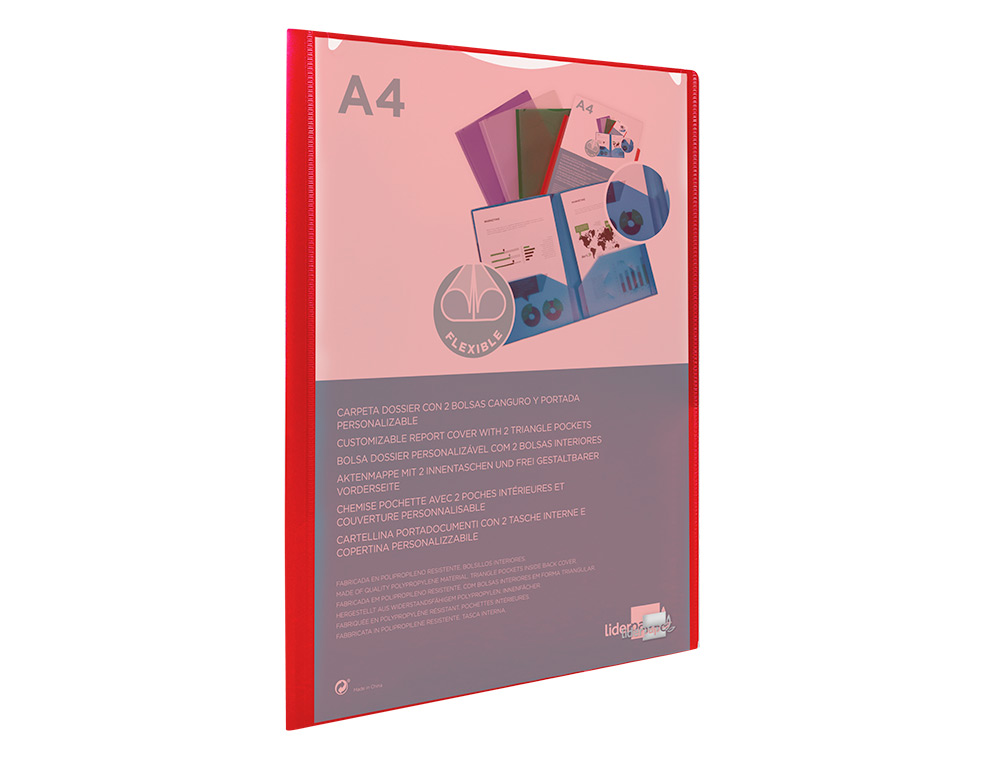 CARPETA LIDERPAPEL DOSSIER DOS BOLSAS CANGURO 45680 POLIPROPILENO DIN A4 ROJA