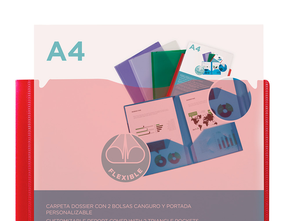 CARPETA LIDERPAPEL DOSSIER DOS BOLSAS CANGURO 45680 POLIPROPILENO DIN A4 ROJA