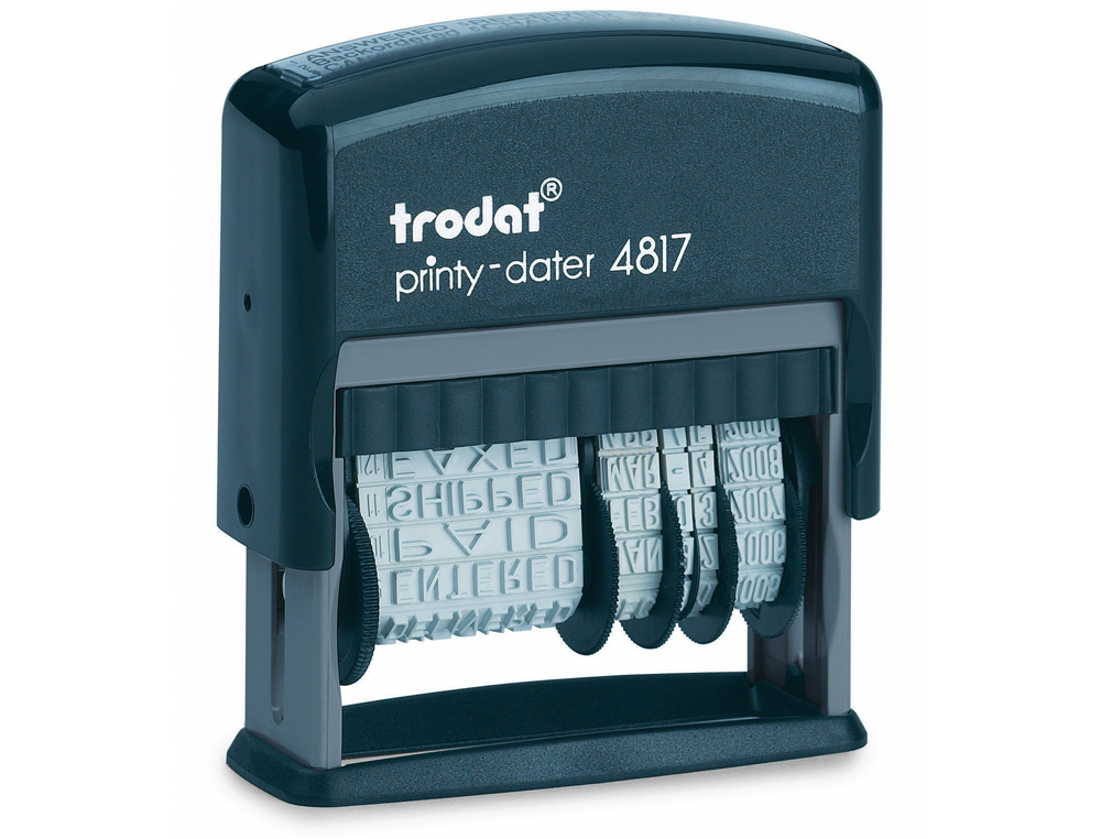FORMULARIO TRODAT CON FECHADOR 12 TEXTOS ENTINTAJE AUTOMATICO 4 MM