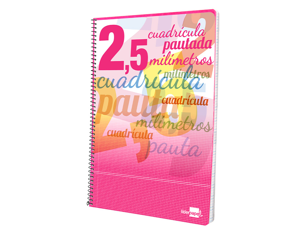 CUADERNO ESPIRAL LIDERPAPEL FOLIO PAUTAGUIA TAPA BLANDA 80H 75GR CUADRO PAUTADO 2,5MM CON MARGEN COLORES SURTIDOS