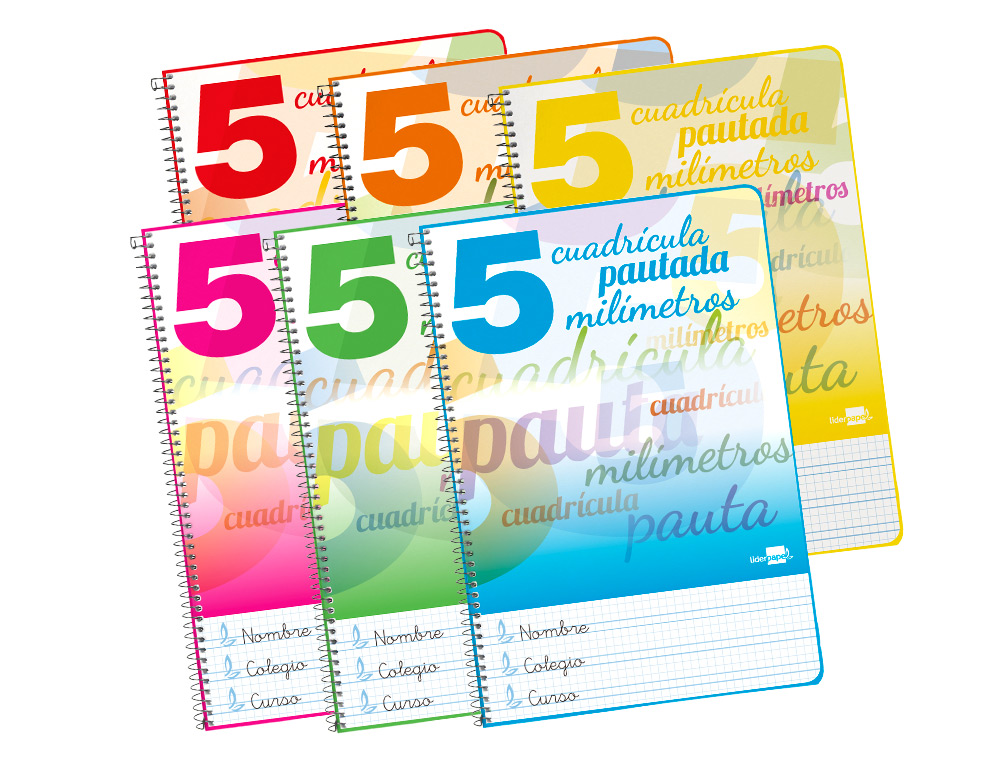 CUADERNO ESPIRAL LIDERPAPEL FOLIO PAUTAGUIA TAPA BLANDA 80H 75GR CUADRO PAUTADO 5MM CON MARGEN COLORES SURTIDOS