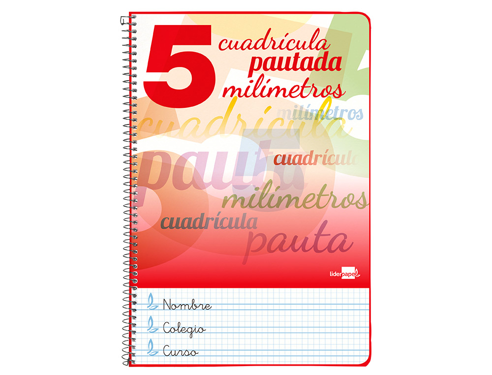CUADERNO ESPIRAL LIDERPAPEL FOLIO PAUTAGUIA TAPA BLANDA 80H 75GR CUADRO PAUTADO 5MM CON MARGEN COLORES SURTIDOS