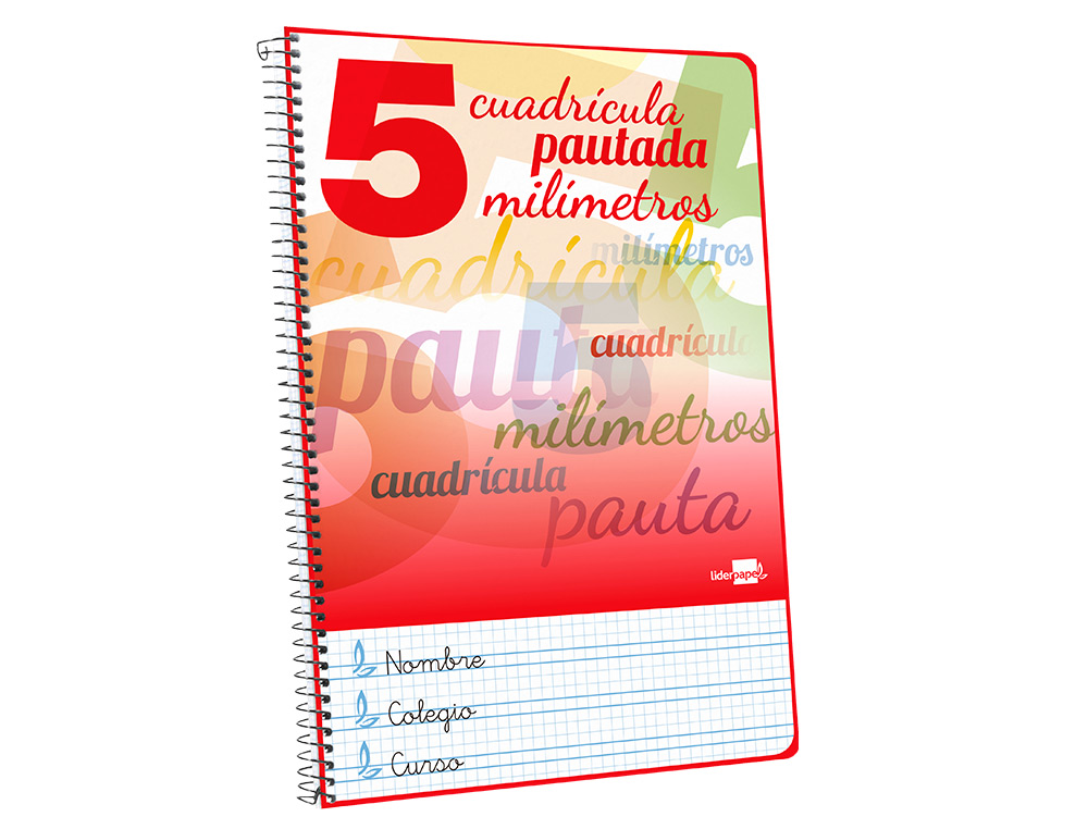 CUADERNO ESPIRAL LIDERPAPEL FOLIO PAUTAGUIA TAPA BLANDA 80H 75GR CUADRO PAUTADO 5MM CON MARGEN COLORES SURTIDOS