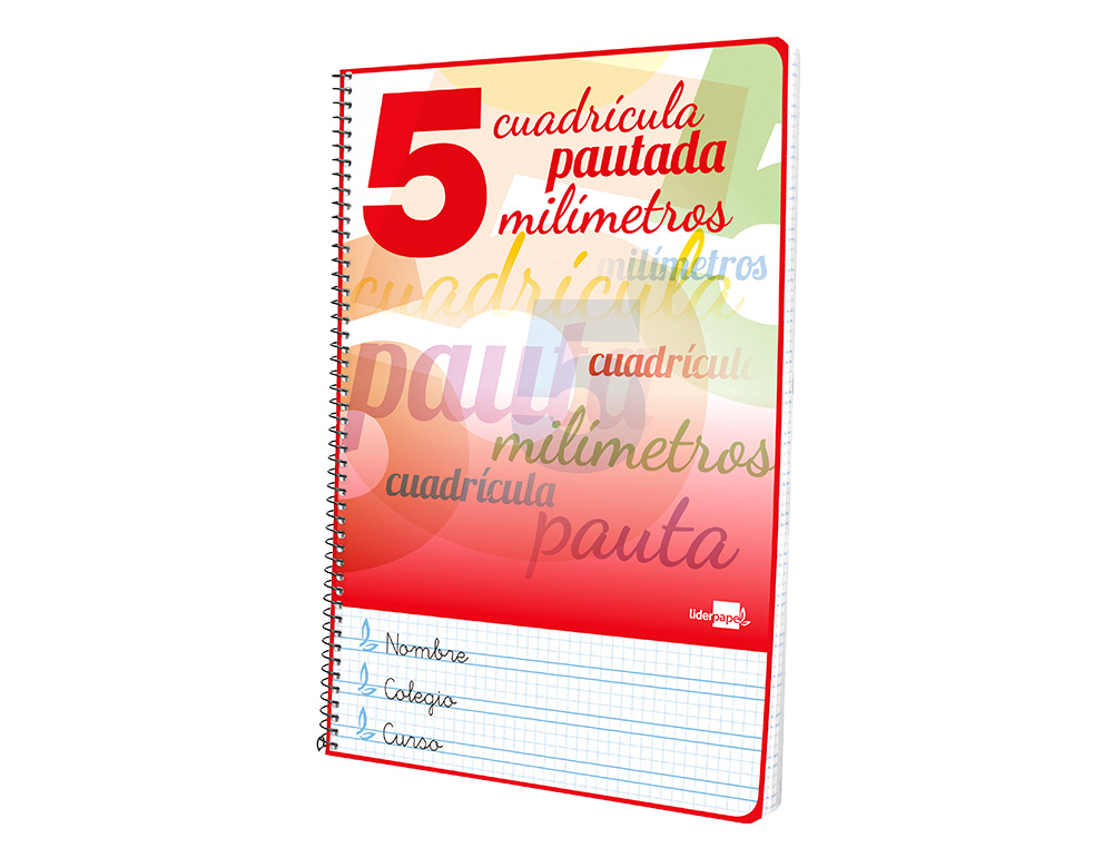 CUADERNO ESPIRAL LIDERPAPEL FOLIO PAUTAGUIA TAPA BLANDA 80H 75GR CUADRO PAUTADO 5MM CON MARGEN COLORES SURTIDOS