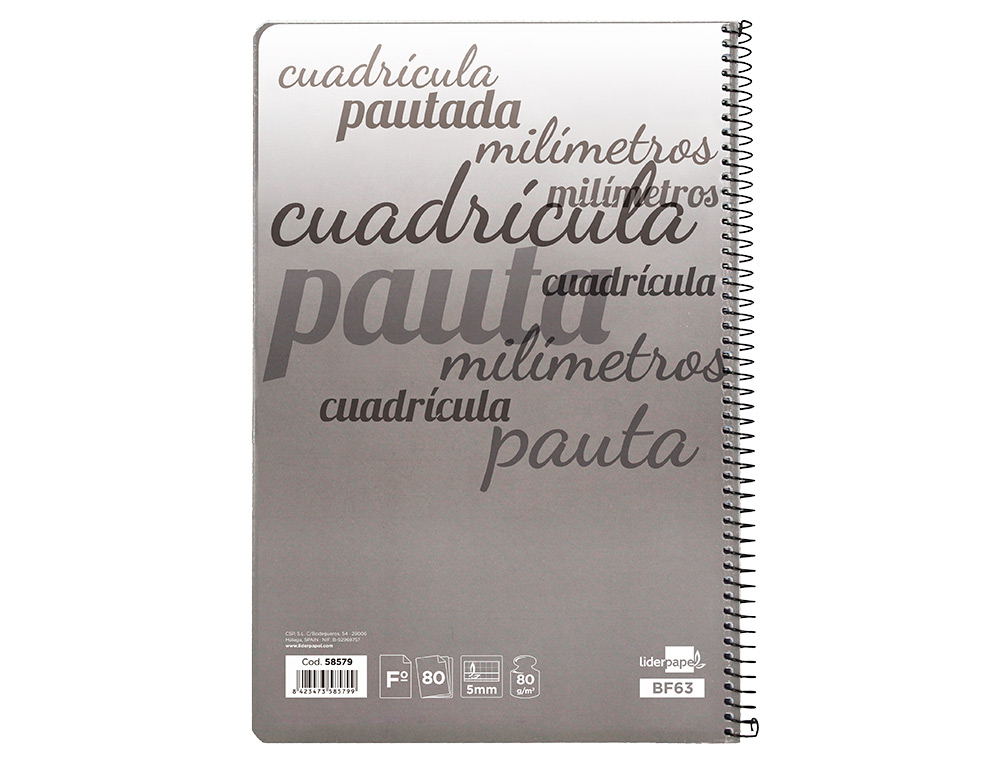 CUADERNO ESPIRAL LIDERPAPEL FOLIO PAUTAGUIA TAPA BLANDA 80H 75GR CUADRO PAUTADO 5MM CON MARGEN COLORES SURTIDOS