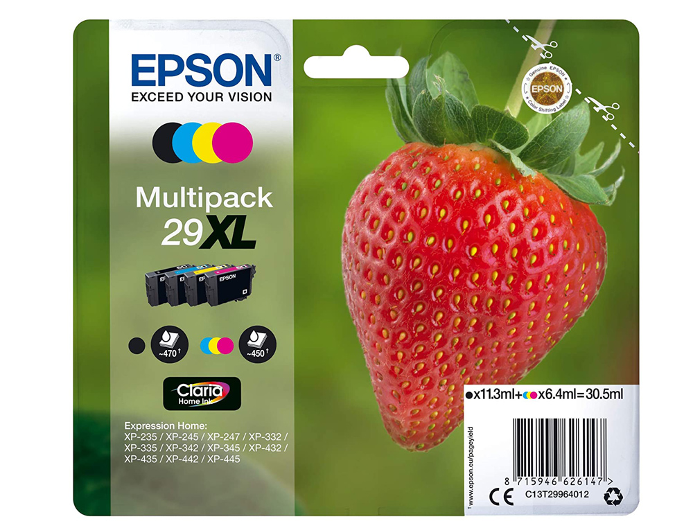 INK-JET EPSON HOME 29XL T2996 XP435/330/235 MULTIPACK 4 COLORES NEGRO/AMARILLO/CIAN/MAGENTA