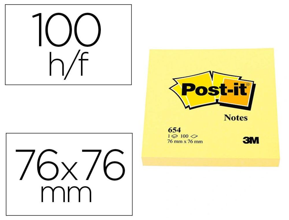BLOC DE NOTAS ADHESIVAS QUITA Y PON POST-IT 76X76 MM CON 100HOJAS